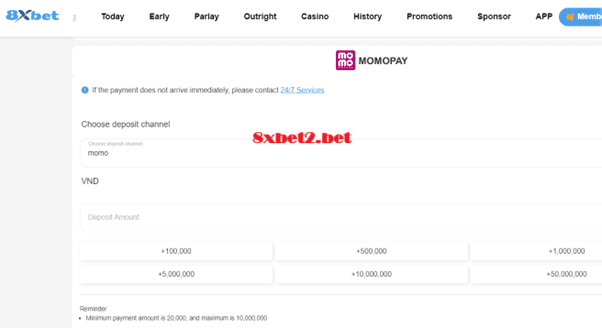 Screenshot của trang thanh toán MomoPay trên 8xbet